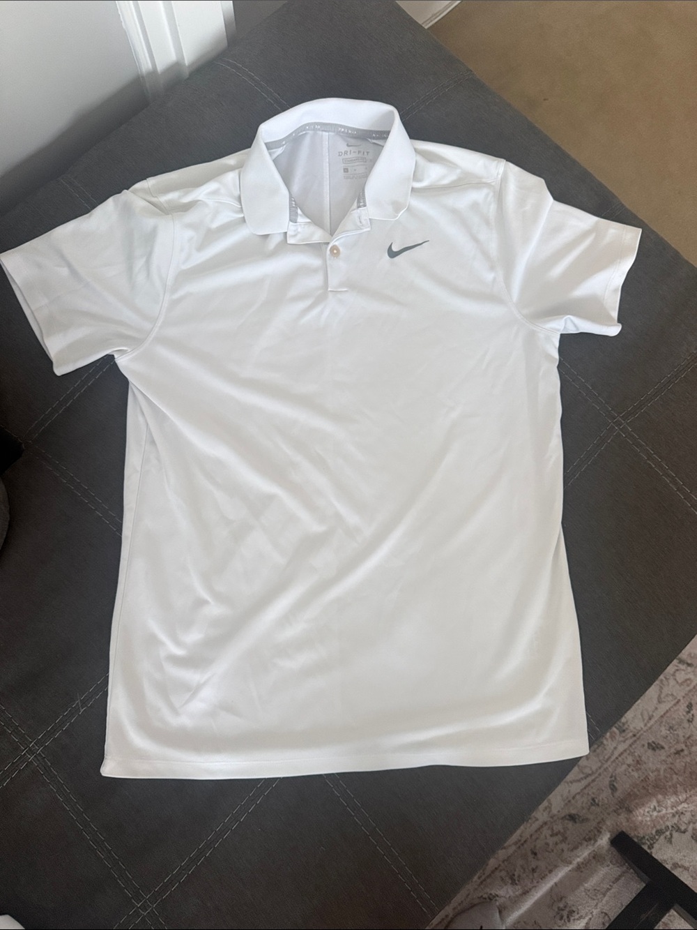 Nike Men’s White Polo with Gray Swoosh